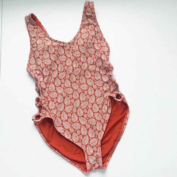 LOFT Other - LOFT Beach‎ | Leaf Fern Palm Frond Side Cut-Out Orange Swimsuit Small